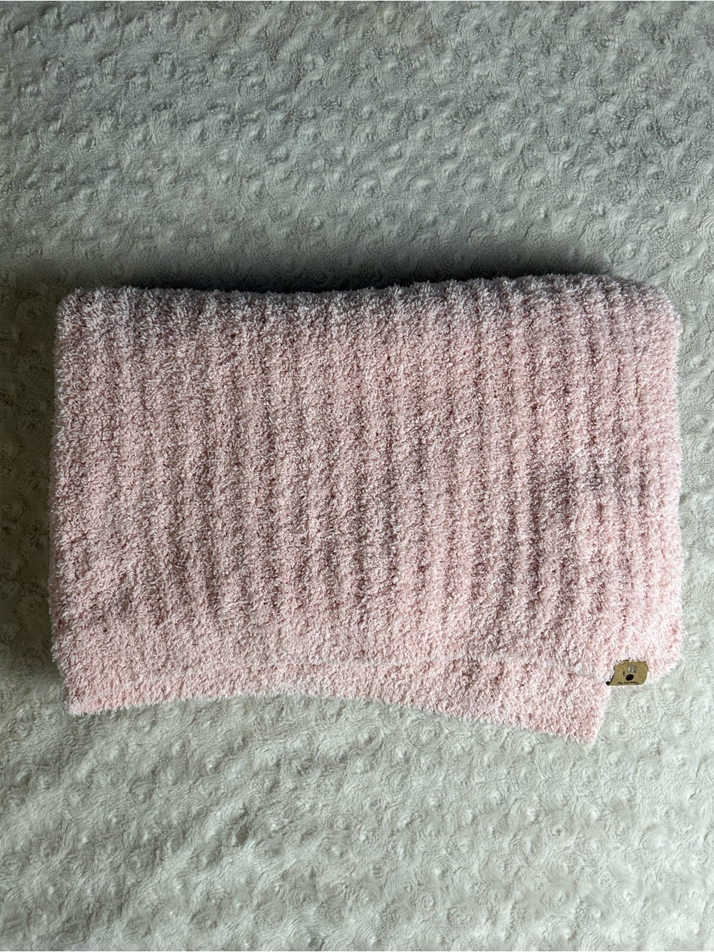 Bearpaw Pink Chenille Baby Blanket Sweater Knit Soft Ribbed Security Lovey